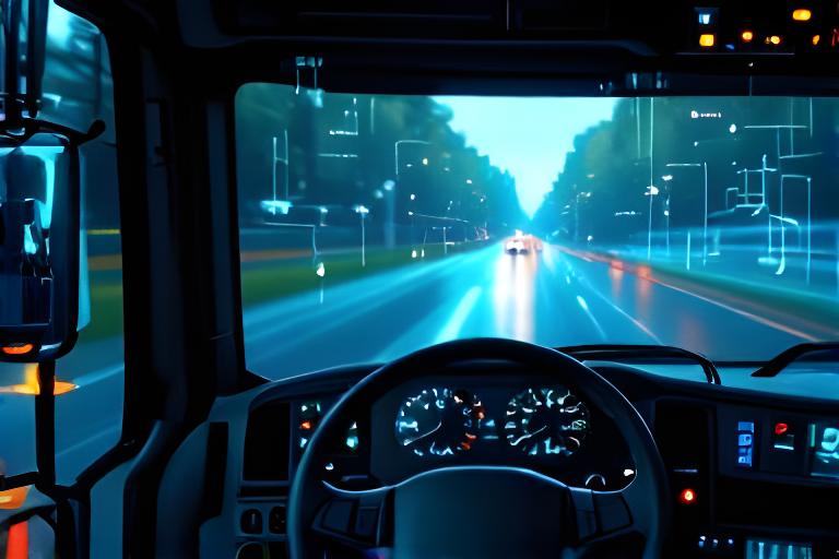 Cabina de camión con pantalla de GPS mostrando la ruta de entrega en tiempo real